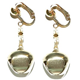 Bright Gold Jingle Bell Christmas Clip On Dangle Earrings (H211clip)