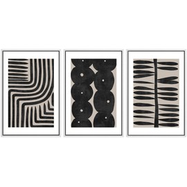 SIGNLEADER Framed Canvas Print Wall Art Set Geometric Black Paint Stroke Patterns Abstract Shapes Illustrations Modern Art Decorative Contemporary for Living Room, Bedroom, Office - 16"x24"x3 WHITE
