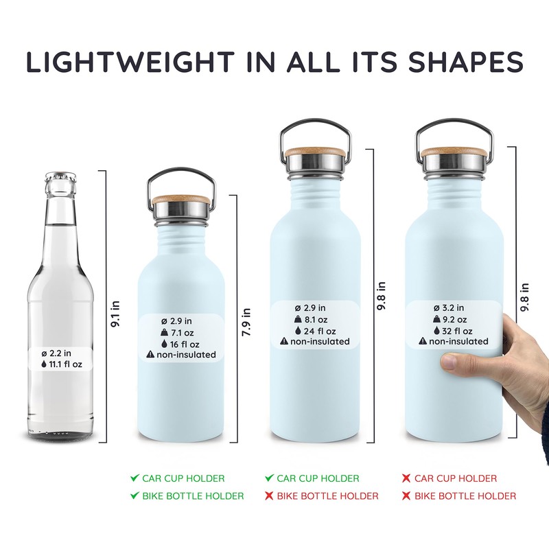 Bambaw 1 Litre Stainless Steel Water Bottle, Light Blue Water