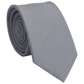 BELLUNO Men's Skinny Ties, Cotton Linen Blend 2.5 inch Slim Neckties, Mercury Gray Tie