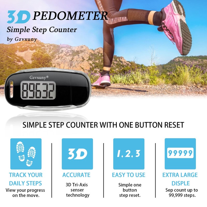 3D Walking Pedometer with Clip, Easy Activity Fitness Tracker for