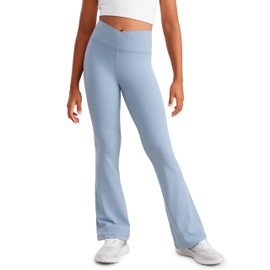 CRZ YOGA Girls Butterluxe Crossover Flare Leggings - Kids High Waist V Cross Bell Bottoms Bootcut Lounge Active Yoga Pants Cambric Blue Small