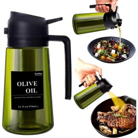 16oz Olive Oil Dispenser for Kitchen, 2 in 1 Olive Oil Dispenser and Oil Sprayer, Oil Sprayer for Cooking, Brown Lightproof Oil Dispenser with stickers (Green Bottle with Black Cap) - Color: Brown Bottle with Green Cap