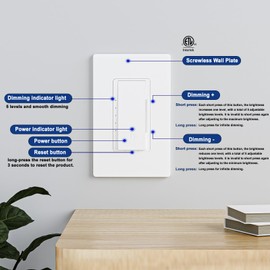 BRILLTECH 6 Pack Dimmer Light Switch for 300W Dimmable LED/CFL Lights and 600W Incandescent/Halogen, Single Pole/3-Way LED Dimmer, Screwless Wallplate Included, ETL Listed, White