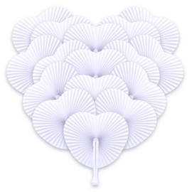 48 x Wedding Fans in Heart Shape, White - Beautiful Heart Fan as Wedding Decoration or Giveaway for Guests
