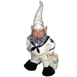 Nowaday Gnomes - Navy Sailor Gnome in White Uniform with Duffel Bag Home & Garden Gnome Statue 14" H