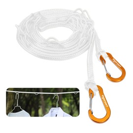 Vigorport Portable Travel Clothesline, Windproof Clothesline with Hang Hole, Indoor and Outdoor Clothes Line for Camping, Hotel, Backyard, Cruise Ship (White, 12.5 Ft)