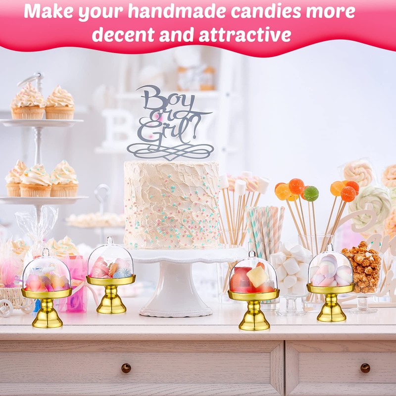 24 Pieces Plastic Mini Cake Stand with Dome Cover Chocolate