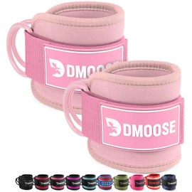 DMoose Fitness Ankle Straps for Cable Machines - One Size Fit Premium Padding, Glute Kickback Ankle Strap for Women & Men, Cable Attachments for Gym & Booty Workouts (Bubblegum Pink - Pair)