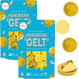 The Dreidel Company White Milk Chocolate Coins, 200-Pack Hanukkah Gelt, Menorah & Dreidel Design Gold Foil Coins, Made with Premium Belgian Chocolate, Gluten-Free, Non-GMO, Kosher Certified Dairy (200-Pack)