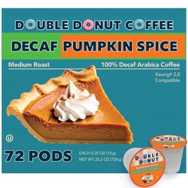 Double Donut Medium Roast Decaf Coffee Pods, Pumpkin Spice Flavored, for Keurig K-Cup Machines, 72 Single-Serve Capsules per Box