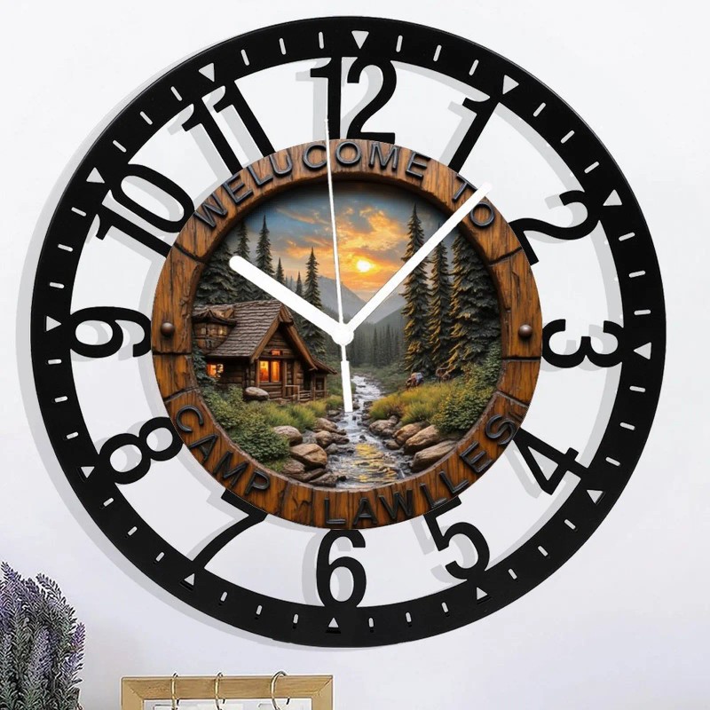 25cm Round Iron Clock Featuring a Set of Chef's Knives