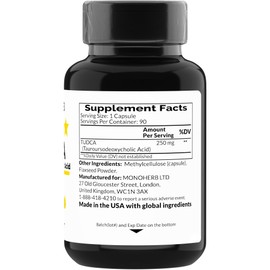 MONOHERB TUDCA - Tauroursodeoxycholic Acid - 250 mg per Capsule - 90 Vegetarian Capsules - Made in USA