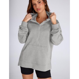 LOMON Oversized Sweatshirts for Women Long Sleeve Textured Plain Basic Hoodies Trendy Fall Fashion Clothes 2024 Grey Large
