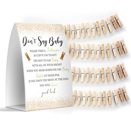 Don't Say Baby Set - One 5x7 Sign and 50 Mini Clothespins, Baby Shower Games, Baby Shower Decoration, Gender Neutral Baby Shower - MsJb035