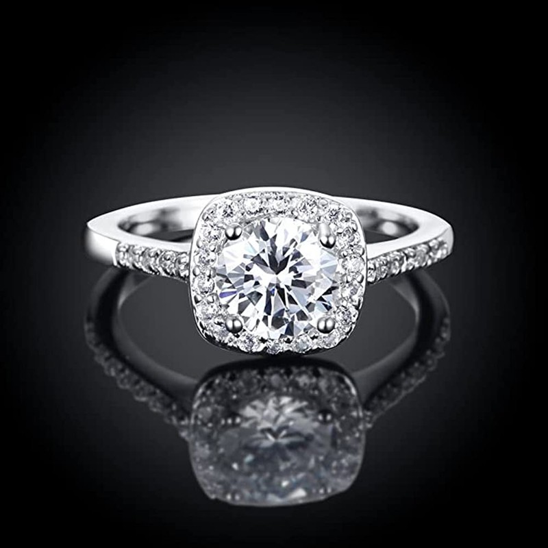 Koguxuix 925 Sterling Silver CZ Crystal Square Rings Wedding Rings