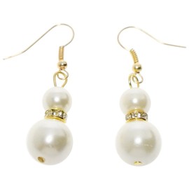 Earrings - Faux Pearl and Rhinestone Gold Tone Earrings - Kiki's Pearl Glam