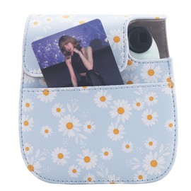 QICNMFA Schutzhülle kompatibel mit Fujiilm Mini 12 11 9 8 8+ Sofortbildkamera, Kameratasche aus PU-Leder mit Tasche und verstellbarem Schultergurt (Blaues Gänseblümchen)