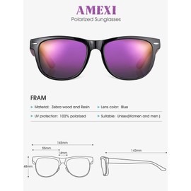 AMEXI Wooden Sunglasses / Sunglasses with Wooden Temples Made of Walnut for Men and Women / Polarised Lenses with UV400 Protection, Pink Purple