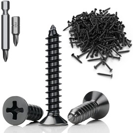 Mbsomnus 30 Pieces M5 x 25 mm Screws Set Stainless Steel 304 Wood Screws Black Cross Head Tapping Screws Full Thread with Screwdriver Bit for Window Mounting Furniture Office Equipment DIY