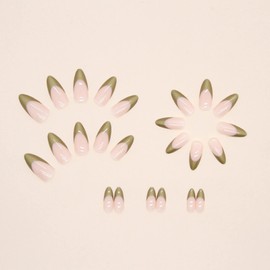 JUSTOTRY 24 Pcs Gold French Almond Fake Nails Pattern,Stiletto Press on Nails Short,Glossy False Nails Medium for Nails Art,Oval Glue on Nails for Women Gifts