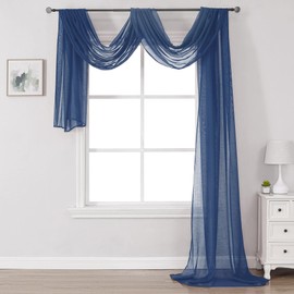 DONREN Semi Sheer Panel Curtains Scarf-Home Decor Window Sheer Valance Voile Scarf 1 Piece,52 inches Wide by 216 inches Long,Navy Blue