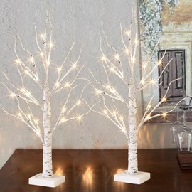 Vanthylit 2 Pcs Lighted Birch Tree Battery Powered Tabletop Tree Decorations for Home Fireplace Party Christmas Decorations (22 Inch)