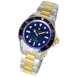 Salvatore Marra SM16103 Men's Wristwatch, Radio Solar, Exclusive to Our Store, Diver's Watch, Radio, Solar, Business, Gold x Blue, Silver gold combination × blue, Bracelet Type