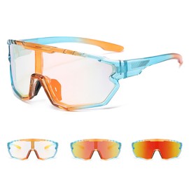 FOSDICK Running Glasses Photochromic Sunglasses, Sports Sunglasses Photochromic Glasses for Men Women, UV400 Protection Windproof Eyewear, Orange