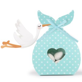 BETESSIN Party Favours Baby Shower Boy Blue – Pack of 50 Small Boxes with Stork Birth Motif – Welcome Home Baby Gifts for Birth – Gift Boxes for Baby Shower Party, Baby Shower etc.