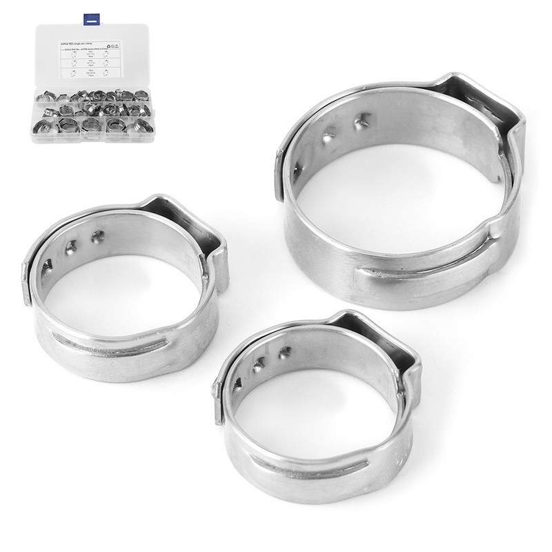 42pcs Stainless Steel Cinch Clamps Rings Single Ear 1/2in 3/4in