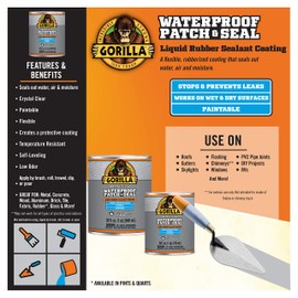Gorilla Waterproof Patch & Seal Liquid, Clear, 16 Ounces, (Pack of 1)