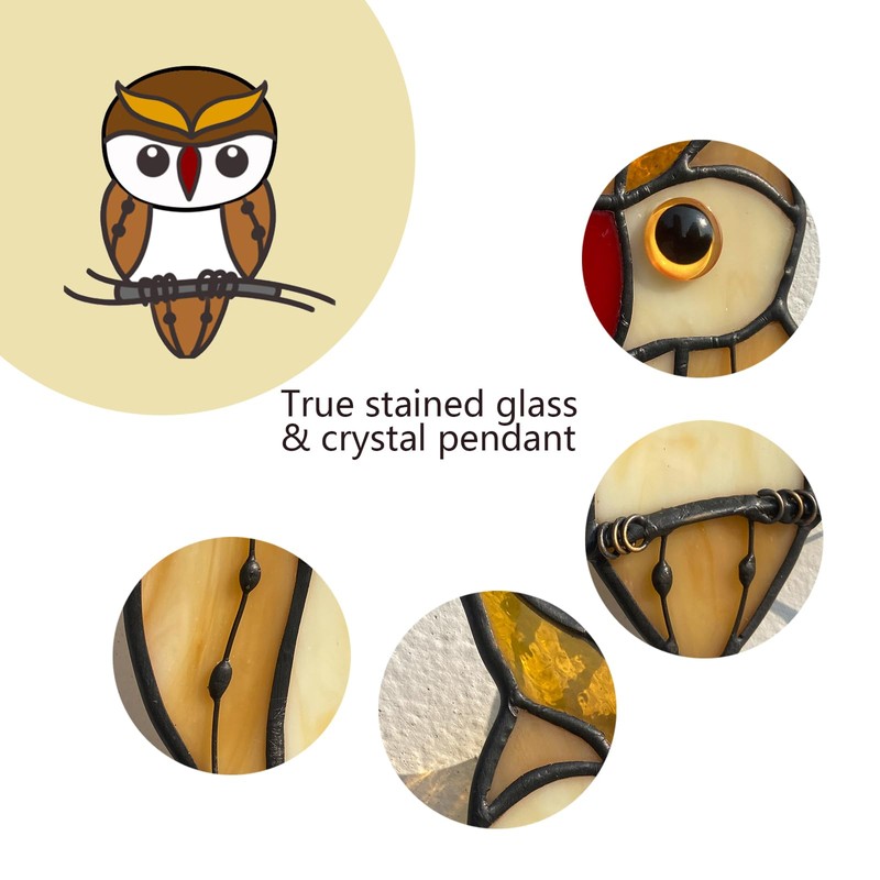Handmade Stained Glass and Wrought Iron owl suncatcher - Amber