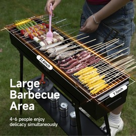 WILLBBQ Charcoal Grills Commercial Quality Portable Multiple Size Hibachi BBQ Lamb Skewer Folded Camping Barbecue Grill for Backyard Party Picnic Travel Outdoor Cooking Use(31.6x7.1x5.1 inch),BLACK
