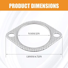 QZTYTY 2PCS Car Exhaust Gasket, High Temp Exhaust Gasket, Ultra Seal 2-Bolt 2-Inch Exhaust Flange Gasket Standard Exhaust Gasket, Car Accessories Exhaust Gasket Set Used for Exhaust Turbo (2inch)