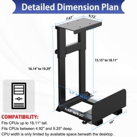 Heavy Duty Adjustable (Inter Diamter 15.15"-18.11") Under-Desk CPU Mount,Under-Desk PC Mount,Computer CPU Tower Holder,Supports up to 40lbs