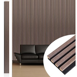 NeatiEase Wood Wall Panels, 9 Feet Acoustic Slat Wall Panels for Interior Wall Decor and Noise Reduction, Decorative Slat Wall Paneling, Smoked Oak, 4-Piece