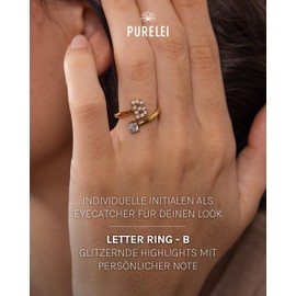 Purelei® Letter Ring - Women's Ring Made of Durable Stainless Steel - Waterproof Rings - Adjustable Rings from Size 50 to 60 - Fashion Jewellery for Your Individual Look, Stainless Steel, Cubic