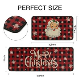 Christmas Kitchen Kitchen Rugs Set of 2, Buffalo Plaid Snowflake Santa Christmas Mat, Non-Slip Washable Kitchen Mats, Winter Christmas Kitchen Decor, Red and Black Plaid 17x30+17x47 Inch
