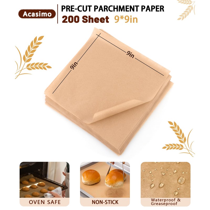 200PCS Parchment Paper Sheets, 9x9in, Squares Baking Paper for Baking,