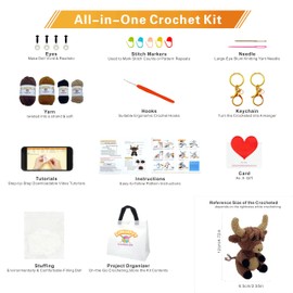 Crochet Kit for Beginners Adults.Animal Yarn Knitting Set for Kids.Learn to Crocheting Stuffed Amigurumi.Easy Starter Diy Accessories Supplies.Gifts for Girl,Boy,Parents.Beginning Step-by-Step Video