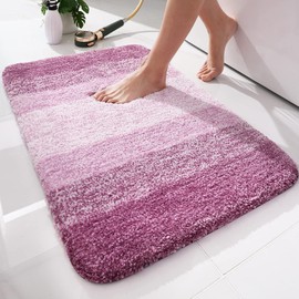 smiry Microfiber Bath Mat, 50 x 75 cm, Non-Slip Super Absorbent Bathroom Mat, Machine Washable Fluffy Shaggy Bath Mats Rugs for Bathroom, Extra Soft Thick Bathroom Floor Foot Mat, Lilac