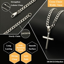 Rajputana Cross Necklace for Men,Mens Cross Chain Silver Cross Necklace Stainless Steel Mens Necklace Chain Jewellery Christmas Gifts for Dad
