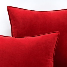 MIULEE Pack of 2 Christmas Bright Red Decorative Velvet Throw Pillow Covers Soft Pillowcases Spring Solid Square Cushion Case for Sofa Bedroom Car 20x20 Inch