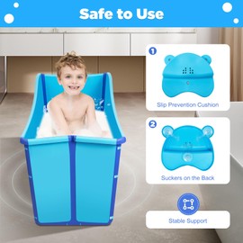 Large Home Foldable Bathtub, Blue Portable Ice Soaking Bath Tub for Adult in Bathroom, Freestanding Tub with 3.6ft Drain Hose & Drain Plug