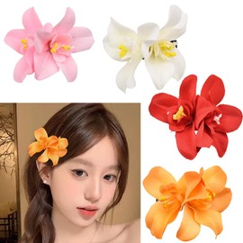 Bohemian Flower Hair Accessorise for Girls Plumeria Hair Pin Hawaiian Hibiscus Flowers Clip for Hair Barrettes Flower Orchid Hair Clip Frangipani Hairpin Egg Flower Hair Clips 4Pcs