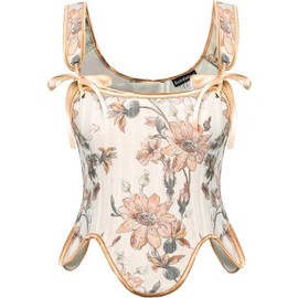 Renaissance Bodyshaper Corset Tops for Women Fishbone Lace Up Bustier Bodice with Zipper Orange Floral Size 6