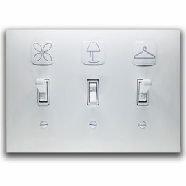 Visual Light Switch Sticker Labels - Bedroom & Bathroom Theme, White, 2D Design, 24PCS