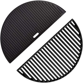 Grill Grates Reversible Grill Griddle for Kamado Joe Classic I/II/III series, Large Big Green Egg, Vision VGKSS-CC2 Gas Grill, 18" Cast Iron Grid for Charcoal Grills Grates 18"-Half Moon Grid Grates