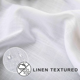 White Shower Curtain Fabric,Linen Washable Cloth Boho Farmhouse Sheer Semi Transparent Faux Cotton Textured Not See Through Simple Waterproof Shower Curtains for Bathroom Set 72x72 Inches Long